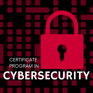 Certificate Program in Cybersecurity with image of lock included in the graphic.