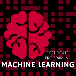 Certificate Program in Machine Learning with image of red graphic brain.