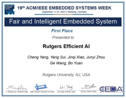 First place certificate for Fair and Intelligent Embedded System.
