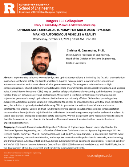 Christos G. Cassandras Colloquium flyer